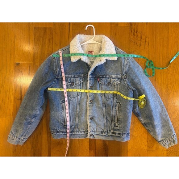 VTG 80's Levi's Denim Jacket Made USA Mens Sz 44 Blue Sherpa Lined Button Front - Picture 3 of 10